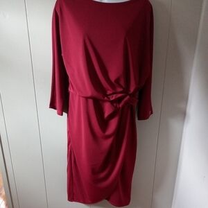 H  by Halston Women's  M Faux Wrap Jersey Dress Burgundy/Red Stretch